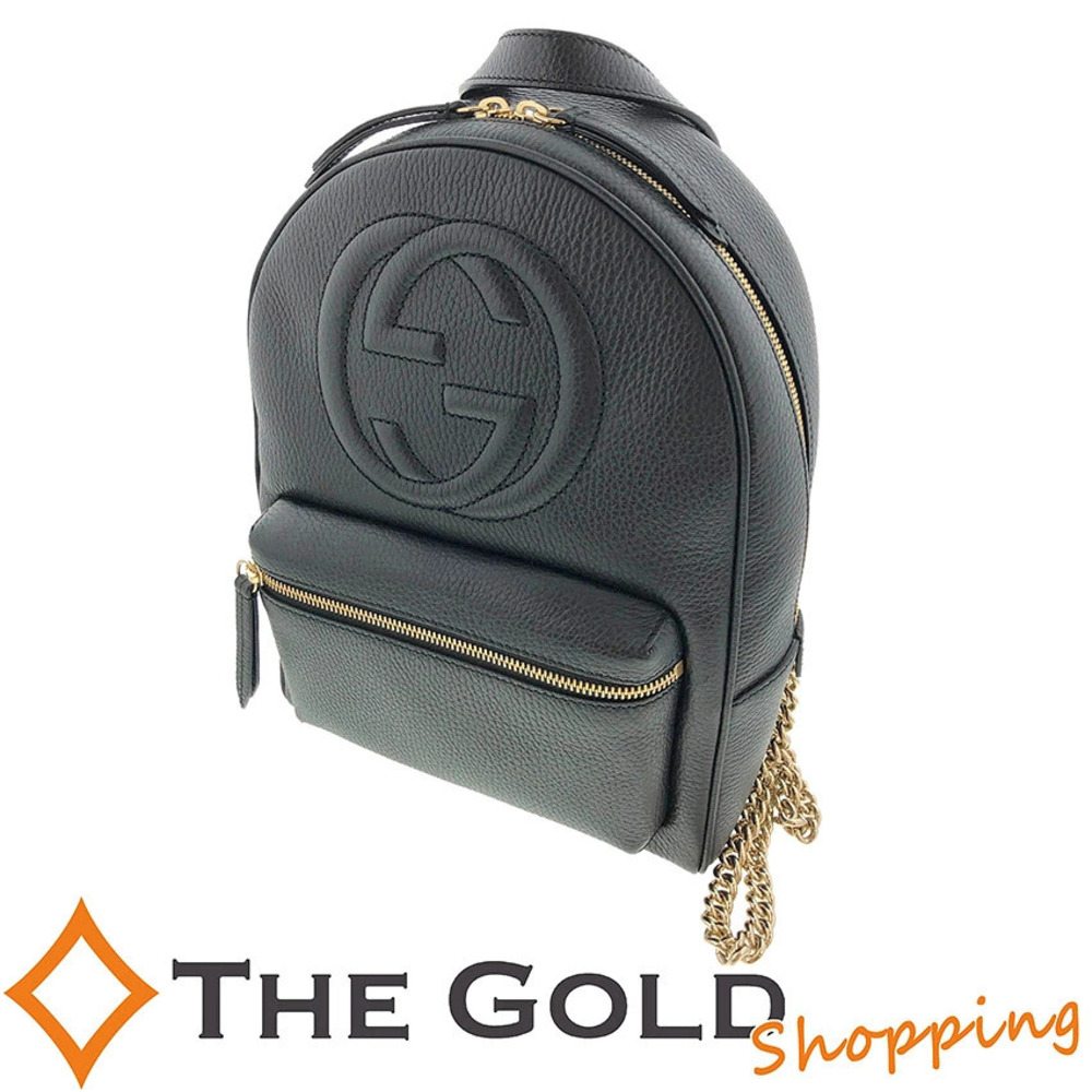 Gucci Interlocking GG Soho Backpack Rucksack Leather Shoulder Bag Gold Black